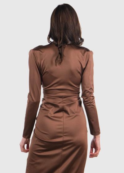 Zlata tumši brūna vakarkleita ar garām piedurknēm - back