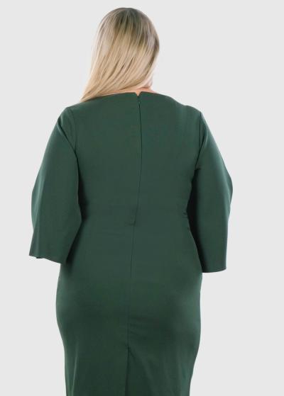 Zulfiya Lielo izmēru tumši zaļa vakarkleita ar trīs ceturtdaļu piedurknēm  - back