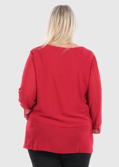 Simeone Lielo izmēru sarkana blūze ar fliteriem - back