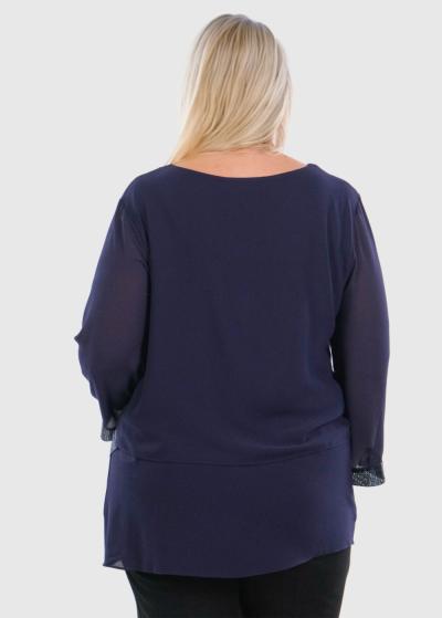 Simeone Lielo izmēru tumši zila blūze ar fliteriem - back