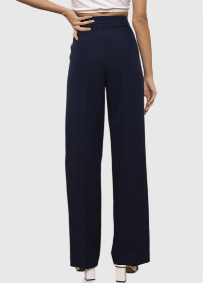 Adel tumši zilas sieviešu bikses ar augstu jostasvietu - back