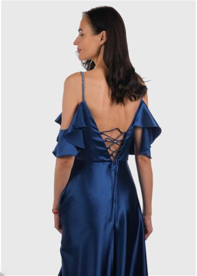 Aamina tumši zila gara vakarkleita ar atvērtiem pleciem - back