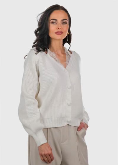 Angeletta balts kardigans ar mežģīņu detaļām - back