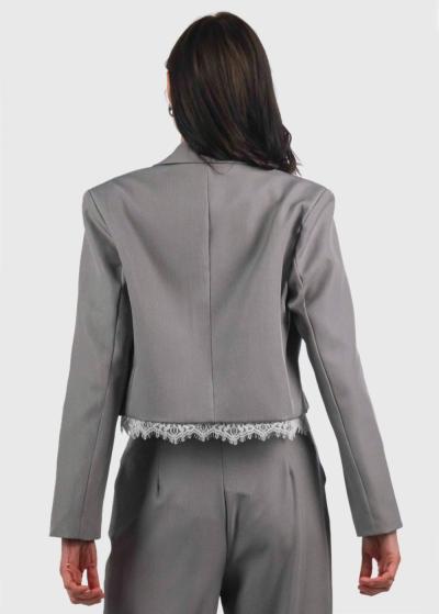 Alli pelēka sieviešu žakete ar mežģīņu detaļām - back