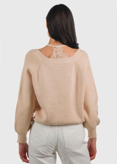 Angeletta bēšs kardigans ar mežģīņu detaļām - back