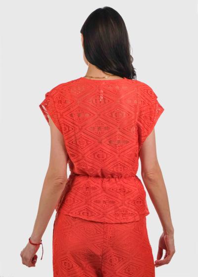 Barbara sarkana mežģīņu blūze ar jostu  - back