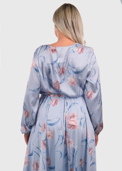 Dae gaiši zila gara vakarkleita ar ziedu rakstu  - back