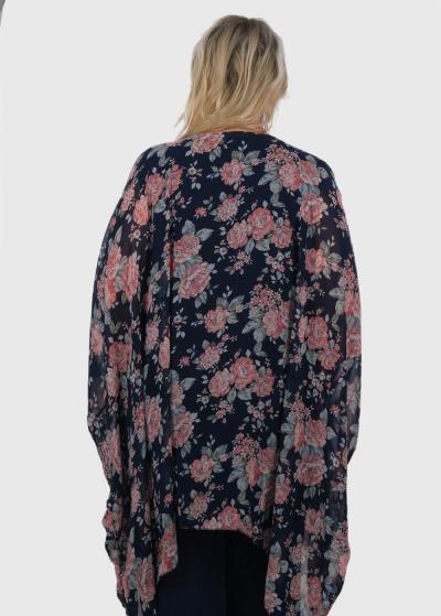 Dahlia Lielo izmēru tumši zila brīva piegriezuma blūze - back