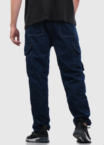 Gallo Slim Fit zili vīriešu džinsi ar kargo tipa kabatām - back