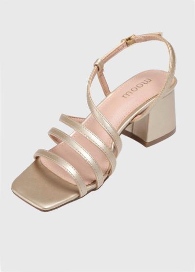 Esmer zelta sandales ar biezu papēdi - back