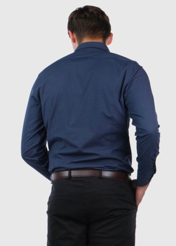 Slim Fit tumši zils vīriešu krekls ar printu - back