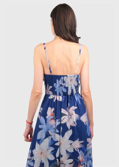 Ene zila gara vakarkleita ar ziedu rakstu  - back