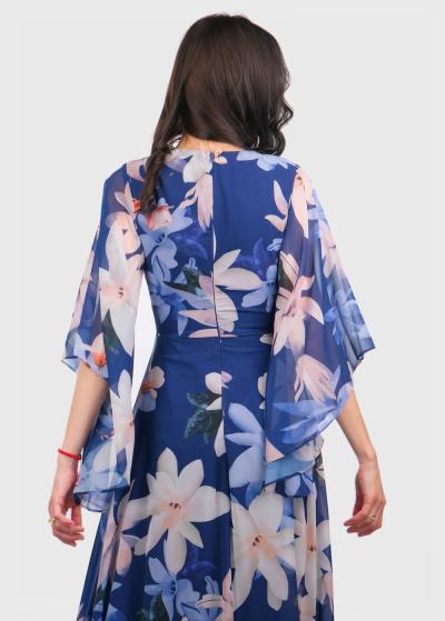 Effie zila gara vakarkleita ar ziedu rakstu  - back