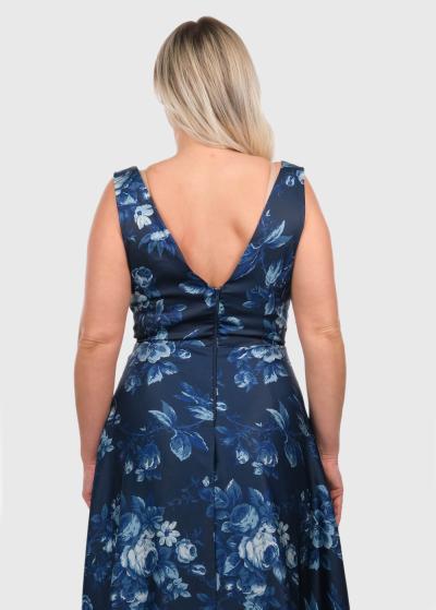 Eliana tumši zila gara vakarkleita ar ziedu rakstu  - back