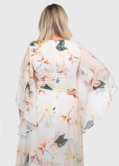 Effie balta gara vakarkleita ar ziedu rakstu  - back