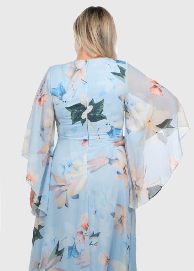 Effie gaiši zila gara vakarkleita ar ziedu rakstu  - back