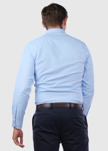 Slim Fit gaiši zils vīriešu krekls ar printu - back