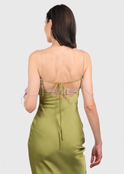 Els zaļa gara pieguļoša vakarkleita  - back