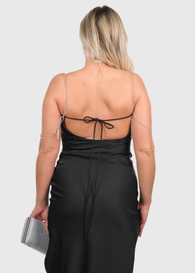 Els melna gara pieguļoša vakarkleita  - back