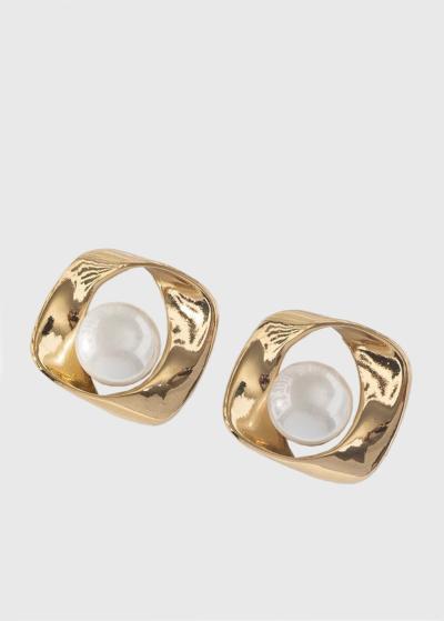 Emmanouela zelta krāsas sieviešu auskari ar pērlēm - back