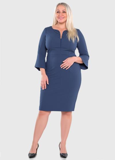 Zulfiya Lielo izmēru zila vakarkleita ar trīs ceturtdaļu piedurknēm  - back