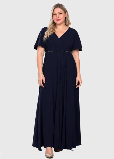 Aminta Lielo izmēru tumši zila gara vakarkleita - back