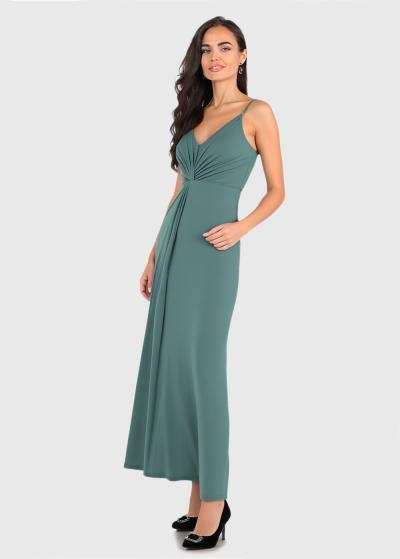 Gultena zaļa vakarkleita ar šķēlumu - back