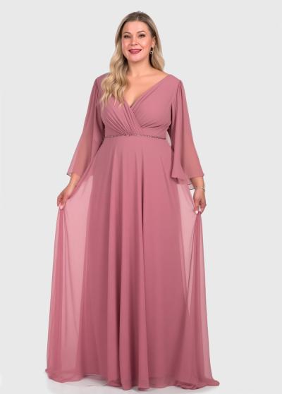 Gilat Lielo izmēru rozā vakarkleita ar garām piedurknēm - back