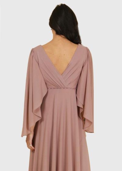 Gilat Lielo izmēru gaiši rozā vakarkleita ar garām piedurknēm - back