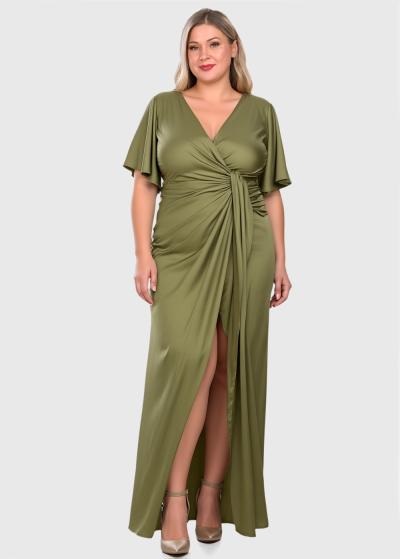 Visola Lielo izmēru zaļa gara vakarkleita - back