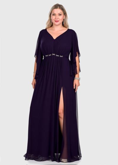Velta Lielo izmēru tumši violeta gara vakarkleita ar rāvējslēdzēju - back