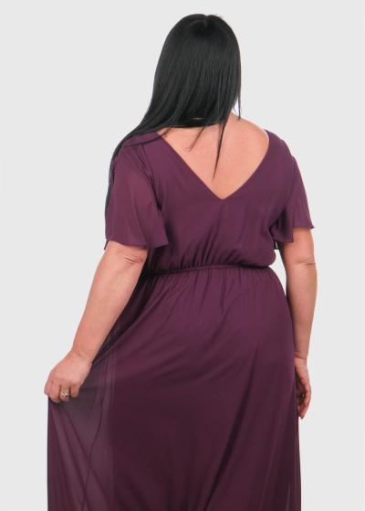 Ishani Lielo izmēru tumši violeta gara vakarkleita - back