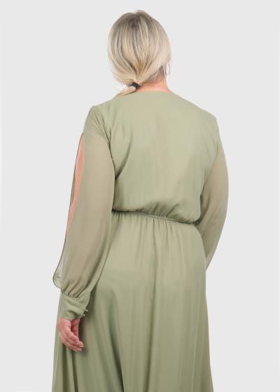 Ionela Lielo izmēru zaļa vakarkleita ar garām piedurknēm - back