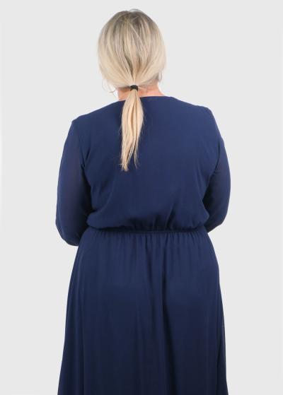 Ionela Lielo izmēru tumši zila vakarkleita ar garām piedurknēm - back