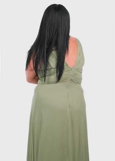 Izel Lielo izmēru zaļa gara vakarkleita ar šķēlumu - back