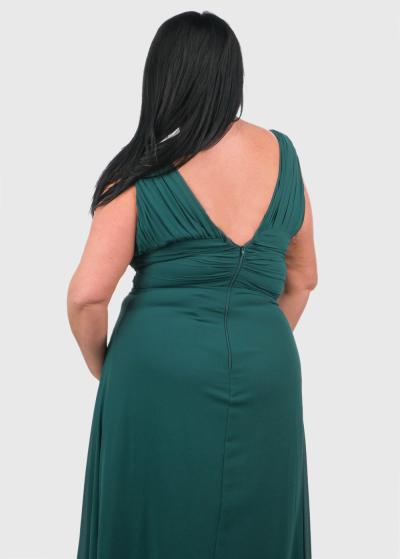 Izel Lielo izmēru tumši zaļa gara vakarkleita ar šķēlumu - back