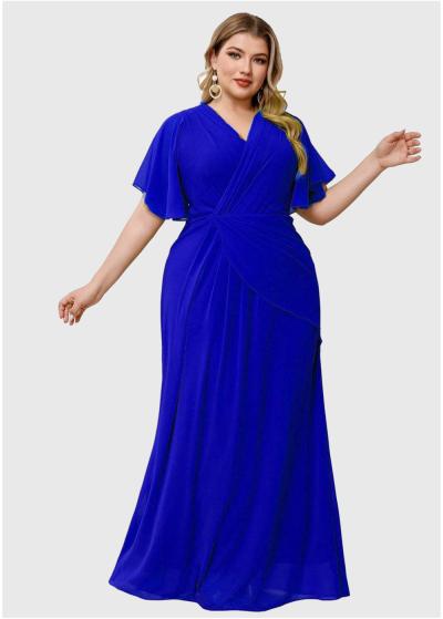 Iseula Lielo izmēru zila gara vakarkleita - back