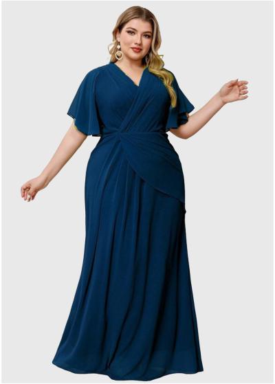 Iseula Lielo izmēru tumši zila gara vakarkleita - back