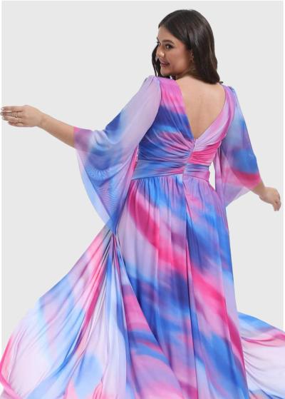 Iola Lielo izmēru daudzkrāsaina gara vakarkleita ar šķēlumu - back