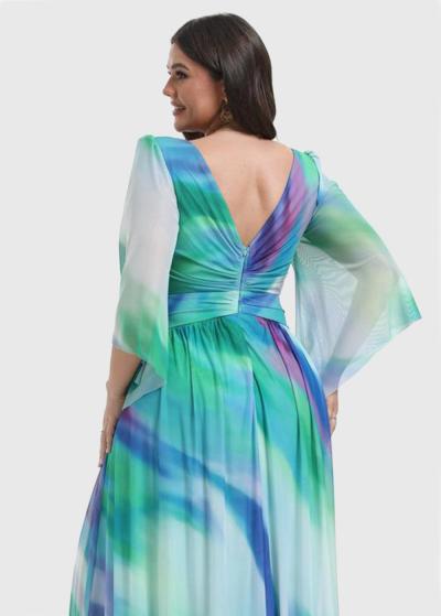 Iola Lielo izmēru daudzkrāsaina gara vakarkleita ar šķēlumu - back