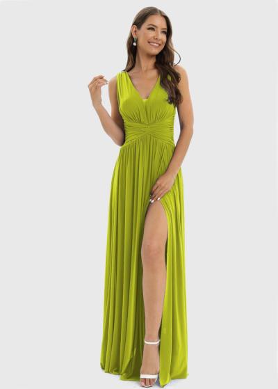 Ilona gaiši zaļa gara vakarkleita ar šķēlumu - back