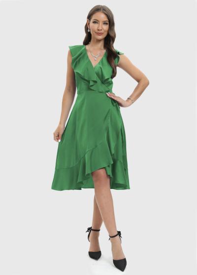 Inna zaļa vakarkleita ar volānu  - back