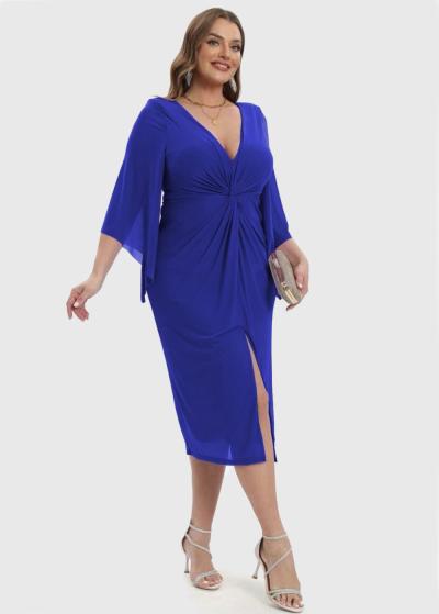 Ilaya Lielo izmēru zila vakarkleita ar šķēlumu - back