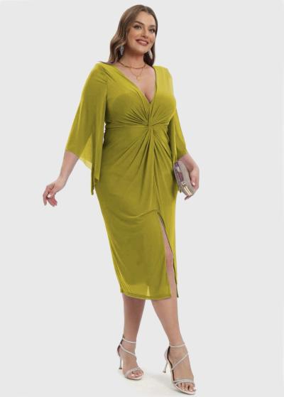 Ilaya Lielo izmēru gaiši zaļa vakarkleita ar šķēlumu - back