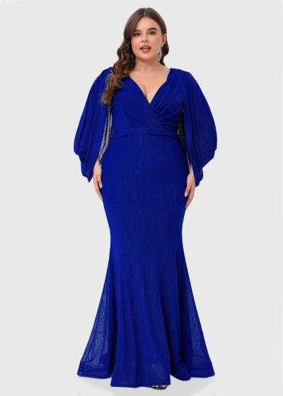 Idania Lielo izmēru zila gara pieguļoša vakarkleita - back