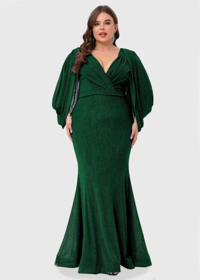 Idania Lielo izmēru tumši zaļa gara pieguļoša vakarkleita - back