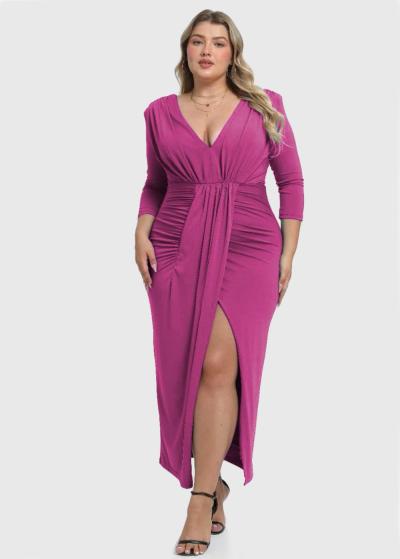 Ivica Lielo izmēru rozā gara vakarkleita ar šķēlumu - back