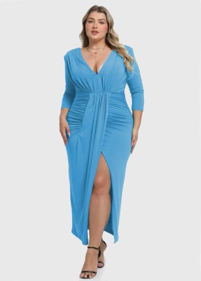 Ivica Lielo izmēru gaiši zila gara vakarkleita ar šķēlumu - back