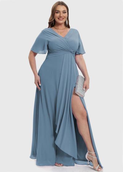 Ilhame Lielo izmēru light blue gara vakarkleita ar šķēlumu - back