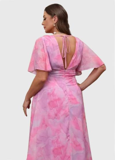 Ilze Lielo izmēru rozā gara vakarkleita ar rāvējslēdzēju - back